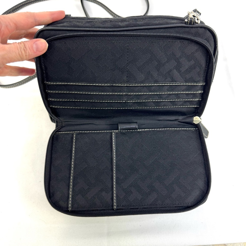 Talbots Crossbody Wallet Zip Around T logo Black Bag Small Purse